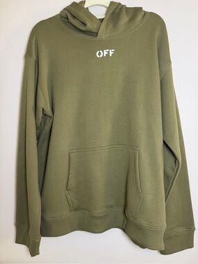Off-White Olive Green Crewneck Hoodie with 'OFF' Chest Logo
